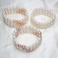 Bracelet en perles de culture d'eau douce, perle d'eau douce cultivée, avec perles de rocaille en verre, Baroque, naturel, 3 brins, plus de couleurs à choisir, 8-9mm, Vendu par Environ 7 pouce brin