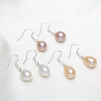 Freshwater Pearl Earrings, with Brass, platinum color plated, natural, more colors for choice, 8mm, 8x27mm, Sold By Pair