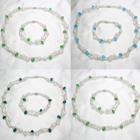Natural Cultured Freshwater Pearl Jewelry Sets, bracelet & necklace, with Crystal & Glass Seed Beads, brass magnetic clasp, Potato, faceted, more colors for choice, 6-7mm, Length:Approx 7 Inch, Approx 17 Inch, Sold By Set