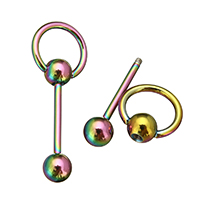 Ανοξείδωτο χάλυβα Ear Piercing Κοσμήματα, Από ανοξείδωτο χάλυβα, πολύχρωμα επιχρυσωμένο, 13x35x6mm, 10PCs/Παρτίδα, Sold Με Παρτίδα