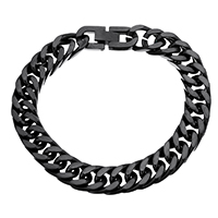 Men Bracelet, Stainless Steel, black ionic, curb chain & for man, 17x10.50x2mm, Sold Per Approx 8 Inch Strand