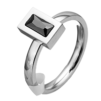 Cubic Zirconia Stainless Steel Finger Ring, Rectangle, different size for choice & for woman & with cubic zirconia & faceted, original color, 8.50mm, Sold By PC
