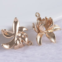Conector de jóias de bronze, cobre, Flor, Ouro banhado 24K, laço de 1/1, Chumbo e cádmio livre, 20mm, Buraco:Aprox 1-2mm, 20PCs/Bag, vendido por Bag