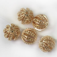 24K Gold Perlen, Messing, Trommel, 24 K vergoldet, hohl, frei von Blei & Kadmium, 12x11.5mm, Bohrung:ca. 1.5mm, 20PCs/Tasche, verkauft von Tasche