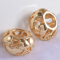 24K Gold Perlen, Messing, Trommel, 24 K vergoldet, ohne troll & hohl, frei von Blei & Kadmium, 11x7mm, Bohrung:ca. 5mm, 20PCs/Tasche, verkauft von Tasche