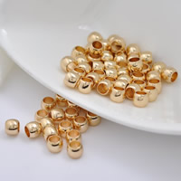 Perles European en laiton, tambour, Plaqué d'or 24K, sans filetage, sans plomb et cadmium, 6x5mm, Trou:Environ 4mm, 100PC/sac, Vendu par sac