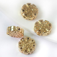 24K oro perlas, metal, Redondo aplanado, chapado en oro de 24 K, libre de plomo & cadmio, 12.5x3.8mm, agujero:aproximado 1.3mm, 20PCs/Bolsa, Vendido por Bolsa
