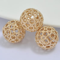 Hollow Brass Beads, Round, 24K gold plated, lead & cadmium free, 12mm, Hole:Approx 1-2mm, 20PCs/Bag, Sold By Bag