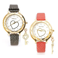Women Wrist Watch PU Leather with Glass & Zinc Alloy plated charm bracelet & for woman & enamel & with rhinestone 38mm Length Approx 9.4 Inch