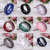 Rhinestone Bracelet Velveteen zinc alloy snap clasp platinum color plated with rhinestone 20mm Sold Per Approx 8 Inch Strand