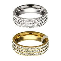 حجر الراين خاتم الإصبع الفولاذ المقاوم للصدأ, مع حجر الراين طين تمهيد, مطلي, حجم مختلفة للاختيار & للمرأة, المزيد من الألوان للاختيار, 6mm, تباع بواسطة PC