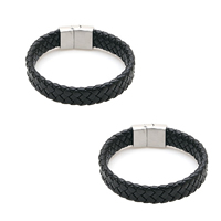 Men Bracelet, PU Leather, Tibetan Style magnetic clasp, for man, black, Length:Approx 8.2 Inch, 3Strands/Lot, Sold By Lot