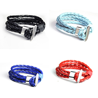 Men Bracelet, PU Leather, with Waxed Cotton Cord, Tibetan Style clasp, for man & 4-strand, more colors for choice, Length:Approx 6.7 Inch, 3Strands/Lot, Sold By Lot