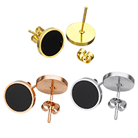 Stainless Steel Stud Earrings, with Resin, Flat Round, plated, more colors for choice, 10x10x13.50mm, Sold By Pair