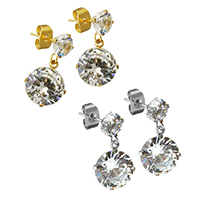Cubic Zircon (CZ) Drop Earring, Stainless Steel, plated, with cubic zirconia & faceted, more colors for choice, 10.5x12.5x6.5mm, 20.5mm, Sold By Pair
