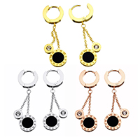 Huggie Hoop Drop Earring, Stainless Steel, with Resin, Flat Round, plated, with roman number & with rhinestone, more colors for choice, 11x12.5x2mm, 6x8x2.5mm, 42.5mm, Sold By Pair