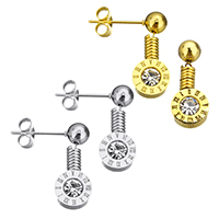 Stainless Steel Drop Earring Flat Round plated with roman number & with rhinestone Sold By Pair