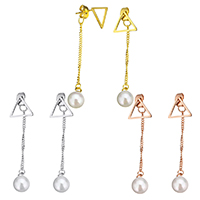 Stainless Steel Split Earring with Glass Pearl plated detachable 42.5mm Sold By Pair