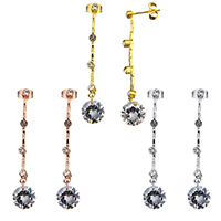 Stainless Steel Drop Earring with Cubic Zirconia plated with rhinestone 49.5mm Sold By Pair