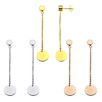 Stainless Steel Drop Earring, Flat Round, plated, more colors for choice, 11.5x11.5x1mm, 61.5mm, Sold By Pair