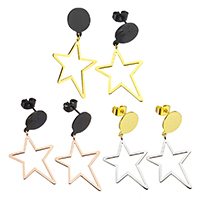 Stainless Steel Drop Earring, Star, plated, more colors for choice, 18.5x26.5x1mm, 37mm, Sold By Pair
