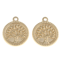 Tree Of Life Pendants, Stainless Steel, Flat Round, gold color plated, 16x19x2mm, Hole:Approx 1.5mm, Sold By PC