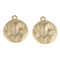 Bijoux pendentifs en acier inoxydable , Plat rond, Placage de couleur d'or, 16x19x2mm, Trou:Environ 1mm, Vendu par PC