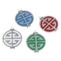 Stainless Steel Pendants, Flat Round, enamel, more colors for choice, 26x32x3mm, Hole:Approx 2mm, Sold By PC