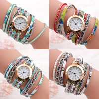Wrap Watch PU Leather with Glass & Zinc Alloy plated printing & adjustable & for woman &  & with rhinestone nickel lead & cadmium free Length Approx 18.8 Inch Sold By Lot