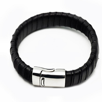 Men Bracelet, Cowhide, Tibetan Style magnetic clasp, for man, black, Length:Approx 6.7 Inch, 3Strands/Lot, Sold By Lot