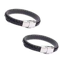 Men Bracelet, PU Leather, Tibetan Style magnetic clasp, for man, black, Length:Approx 6.7 Inch, 3Strands/Lot, Sold By Lot