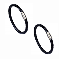 Men Bracelet, Cowhide, stainless steel magnetic clasp, for man, black, Length:Approx 6.7 Inch, 3Strands/Lot, Sold By Lot