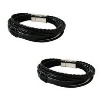 Men Bracelet Cowhide with Waxed Cotton Cord zinc alloy magnetic clasp for man &  black Length Approx 6.7 Inch Sold By Lot