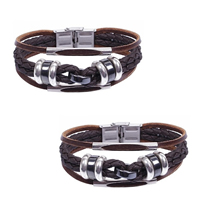 Men Bracelet Cowhide with Hematite & Zinc Alloy zinc alloy magnetic clasp platinum color plated for man &  deep coffee color nickel lead & cadmium free Length Approx 6.7 Inch Sold By Lot