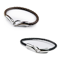 Men Bracelet, Cowhide, Tibetan Style hook and eye clasp, platinum color plated, for man, more colors for choice, nickel, lead & cadmium free, Length:Approx 6.7 Inch, 3Strands/Lot, Sold By Lot