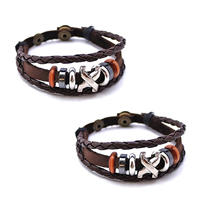 Men Bracelet Cowhide with PU Leather & Hematite & Wood & Zinc Alloy plated adjustable & for man &  deep coffee color nickel lead & cadmium free Length Approx 6.7 Inch Sold By Lot