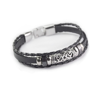 Men Bracelet Cowhide with PU Leather & Hematite & Zinc Alloy zinc alloy clasp platinum color plated braided bracelet & for man &  black nickel lead & cadmium free Length Approx 6.7 Inch Sold By Lot
