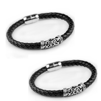 Men Bracelet Cowhide with Zinc Alloy stainless steel magnetic clasp platinum color plated for man black nickel lead & cadmium free Length Approx 6.7 Inch Sold By Lot