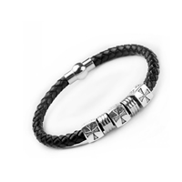 Men Bracelet, Cowhide, with Tibetan Style, Tibetan Style magnetic clasp, platinum color plated, for man, black, nickel, lead & cadmium free, Length:Approx 6.7 Inch, 3Strands/Lot, Sold By Lot