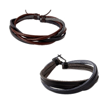 Men Bracelet, Cowhide, with Waxed Cotton Cord, adjustable & different styles for choice & for man, Length:Approx 6.7 Inch, 3Strands/Lot, Sold By Lot