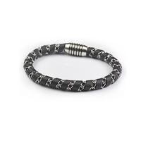 Men Bracelet, Cowhide, with Tibetan Style, for man, black, Length:Approx 6.7 Inch, 3Strands/Lot, Sold By Lot