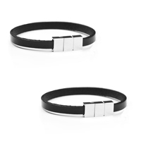 Men Bracelet Cowhide zinc alloy magnetic clasp for man black Length Approx 6.7 Inch Sold By Lot