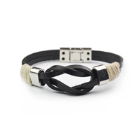 Men Bracelet Cowhide with Waxed Cotton Cord & Zinc Alloy for man black Length Approx 6.7 Inch Sold By Lot