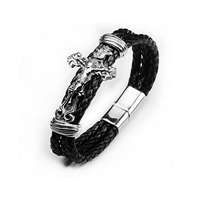 Men Bracelet PU Leather with Zinc Alloy zinc alloy magnetic clasp Crucifix Cross platinum color plated for man &  black nickel lead & cadmium free Length Approx 6.7 Inch Sold By Lot