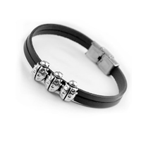 Men Bracelet, Cowhide, with Tibetan Style, Tibetan Style magnetic clasp, Ladybug, platinum color plated, for man & 2-strand, black, nickel, lead & cadmium free, Length:Approx 6.7 Inch, 3Strands/Lot, Sold By Lot