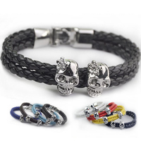 Men Bracelet PU Leather with Zinc Alloy zinc alloy clasp Skull platinum color plated for man nickel lead & cadmium free Length Approx 6.7 Inch Sold By Lot