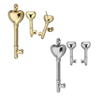 Fashion Stainless Steel Jewelry Sets, pendant & earring, Key, plated, with 925 logo, more colors for choice, 15x51x8mm, 11x28x18mm, Hole:Approx 5mm, 10Sets/Lot, Sold By Lot