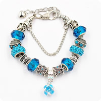 European Bracelet Zinc Alloy with Clay Pave & Crystal with 2lnch extender chain antique silver color plated charm bracelet & snake chain & for woman & faceted & with rhinestone blue nickel lead & cadmium free Sold Per Approx 7.5 Inch Strand