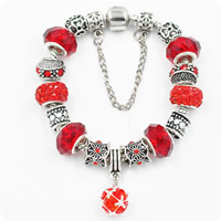 European Bracelet Zinc Alloy with Clay Pave & Crystal antique silver color plated charm bracelet & snake chain & for woman & faceted & with rhinestone red nickel lead & cadmium free Sold Per Approx 7.5 Inch Strand