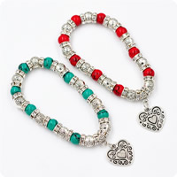 Zinc Alloy Bracelet with Turquoise Heart antique silver color plated charm bracelet & for woman & with rhinestone nickel lead & cadmium free 8mm Length Approx 7.5 Inch Sold By Lot